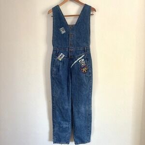Vtg 80s Gasoline Jean Overalls Size Small Juniors Patches Denim  Boho Festival